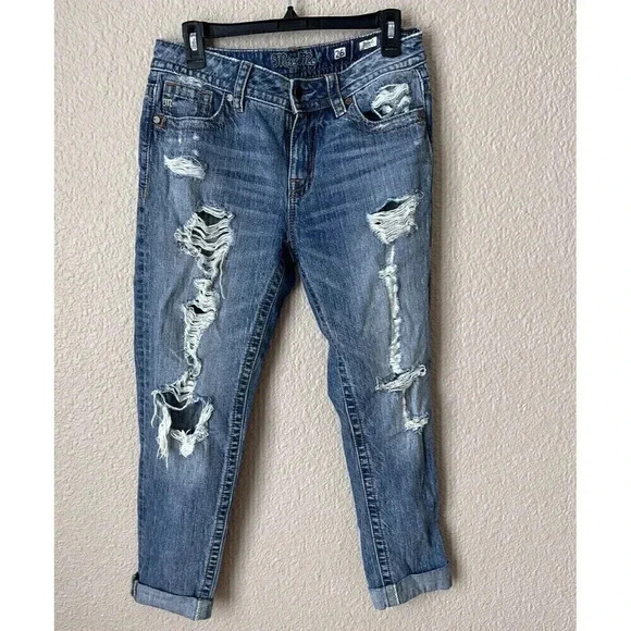 Miss Me Denim - Miss Me Womens Lightwashed Distressed Boyfriend Ankle Denim Jeans Size 26